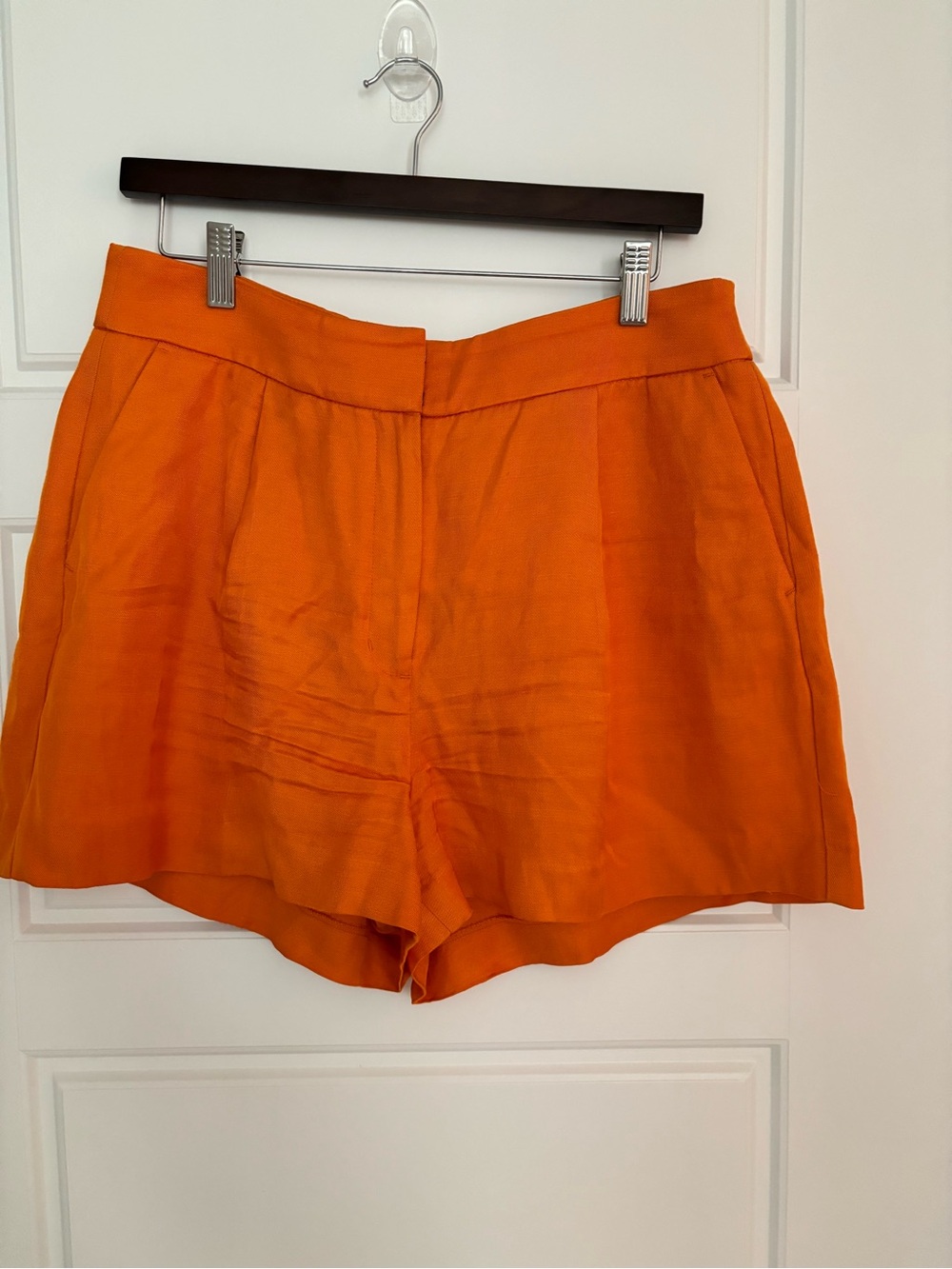 Express Bright Orange High-Rise Linen-Blend Stylist Shorts